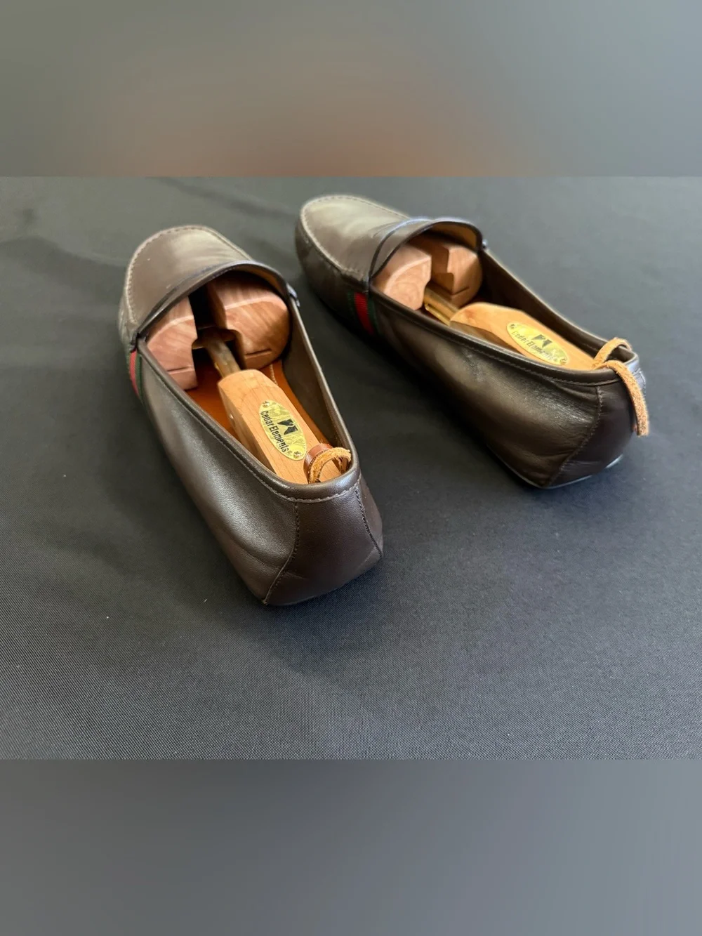 Classic Brown Gucci Leather Penny Loafers with Green-Red Accent Gucci Size 12D